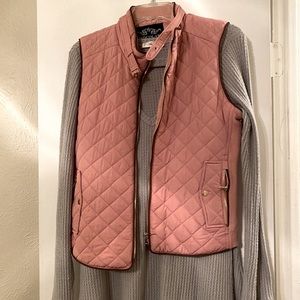 Waffle weave sweater with quilted vest